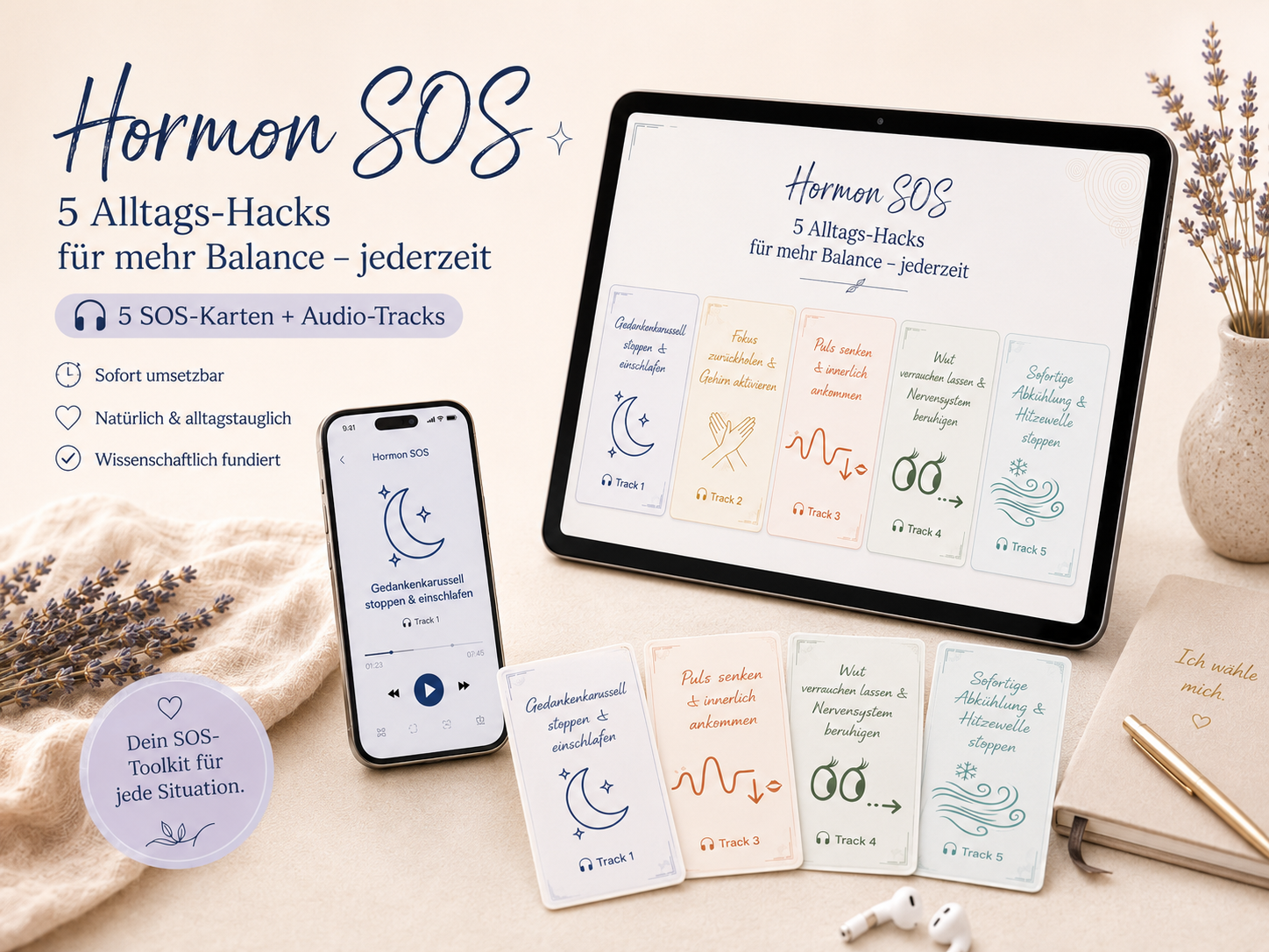 Hormon SOS – 5 SOS-Karten und Audio-Tracks auf Tablet, Handy und in der Box